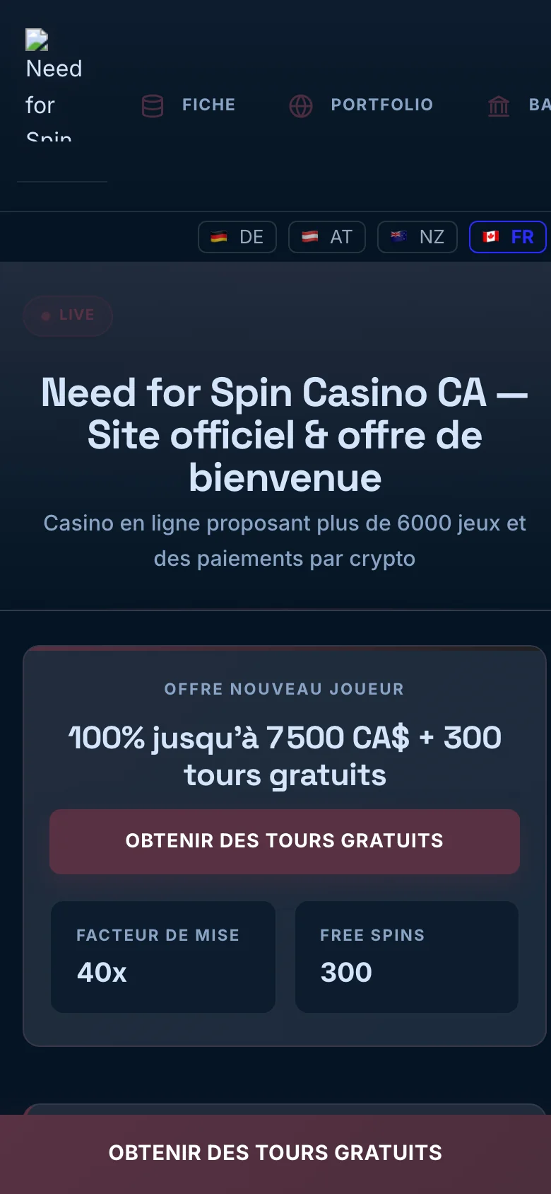 Need for Spin Casino mobile lobby screenshot